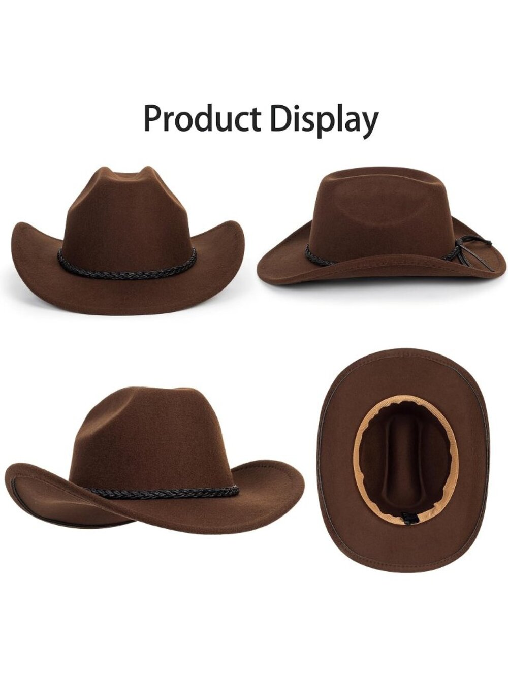 Unisex Brown Western Cowboy Hat Classic Roll Up Fedora Hat with Buckle Belt - Picture 6 of 6
